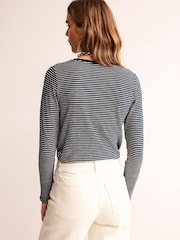 Boden Blue 100% Cotton V-Neck Long Sleeve Top - Image 2 of 5
