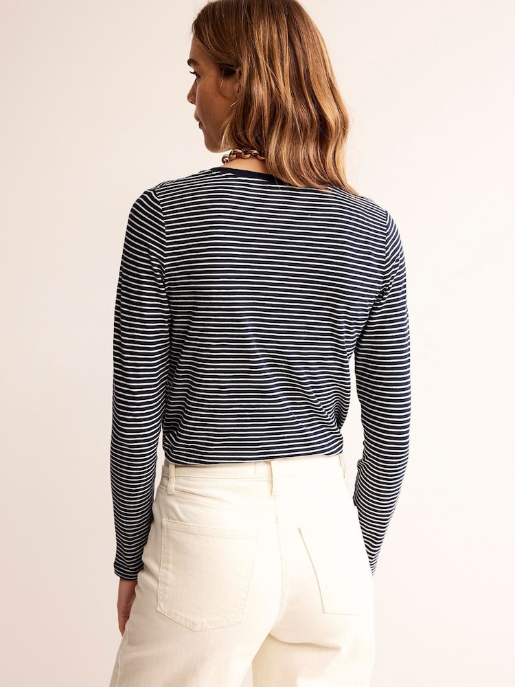 Boden Blue 100% Cotton V-Neck Long Sleeve Top - Image 2 of 5
