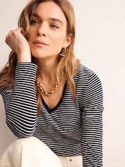 Boden Blue 100% Cotton V-Neck Long Sleeve Top - Image 3 of 5