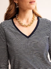 Boden Blue 100% Cotton V-Neck Long Sleeve Top - Image 4 of 5