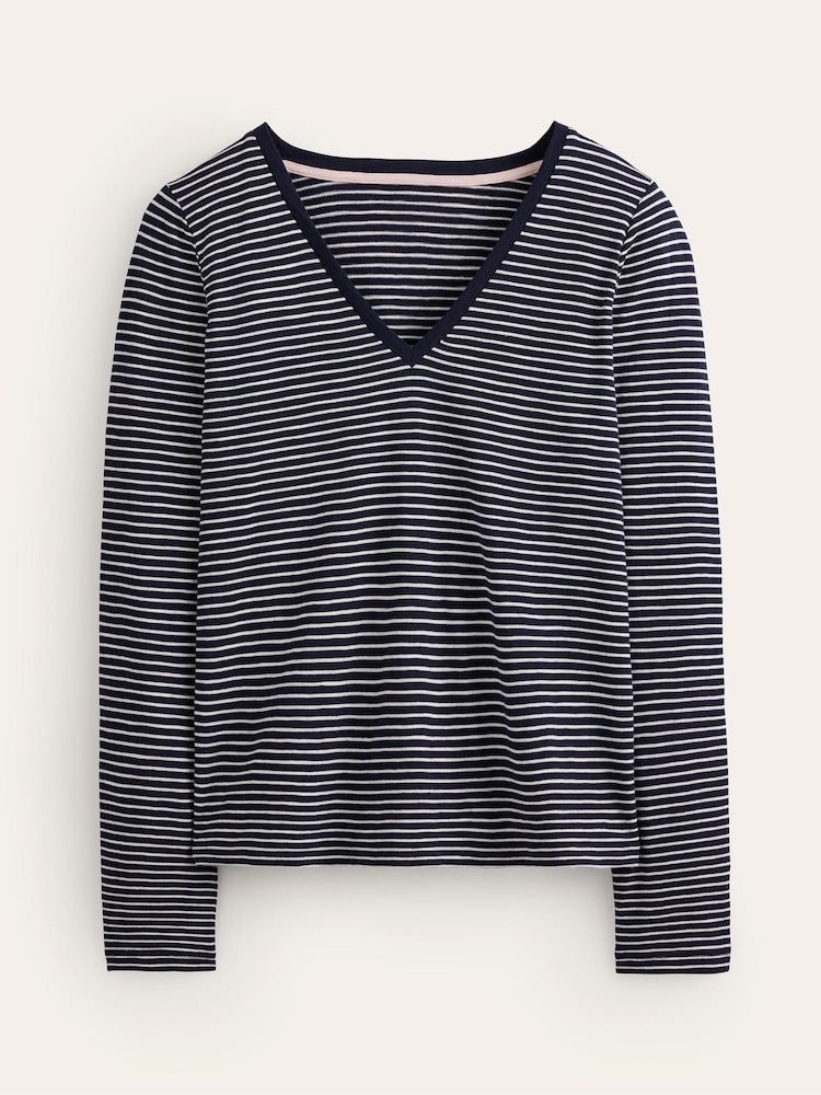 Boden Blue 100% Cotton V-Neck Long Sleeve Top - Image 5 of 5
