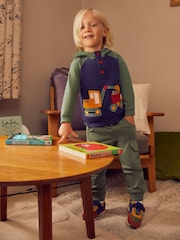 JoJo Maman Bébé Navy Blue Digger Appliqué Hooded Sweatshirt - Image 1 of 5