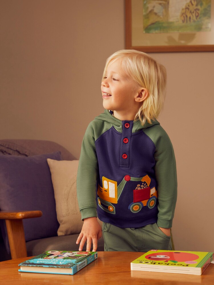 JoJo Maman Bébé Navy Blue Digger Appliqué Hooded Sweatshirt - Image 2 of 5