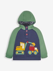 JoJo Maman Bébé Navy Blue Digger Appliqué Hooded Sweatshirt - Image 3 of 5