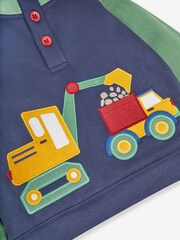 JoJo Maman Bébé Navy Blue Digger Appliqué Hooded Sweatshirt - Image 5 of 5