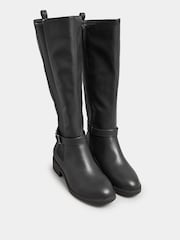 Yours Curve Black Wide Fit Extra-Wide Fit Metal Strap Knee Boots - Image 1 of 4