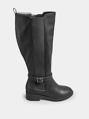 Yours Curve Black Wide Fit Extra-Wide Fit Metal Strap Knee Boots - Image 2 of 4