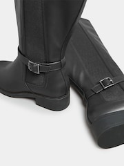 Yours Curve Black Wide Fit Extra-Wide Fit Metal Strap Knee Boots - Image 4 of 4