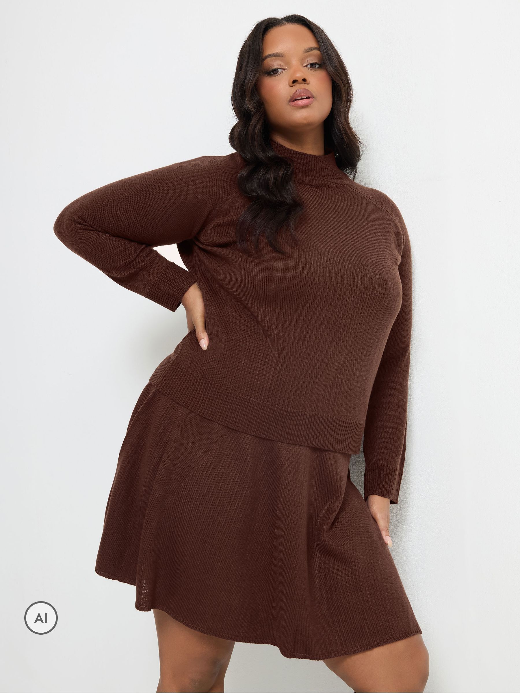 Yours Women's High Neck Jumper in Chocolate | Size: 26-28 - Image 6