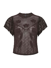 ONLY Brown Short Sleeve Crochet Top - Image 1 of 3
