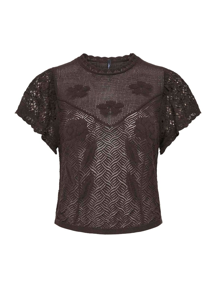 ONLY Brown Short Sleeve Crochet Top - Image 1 of 3 ONLY Brown Short Sleeve Crochet Top - Image 1 of 3