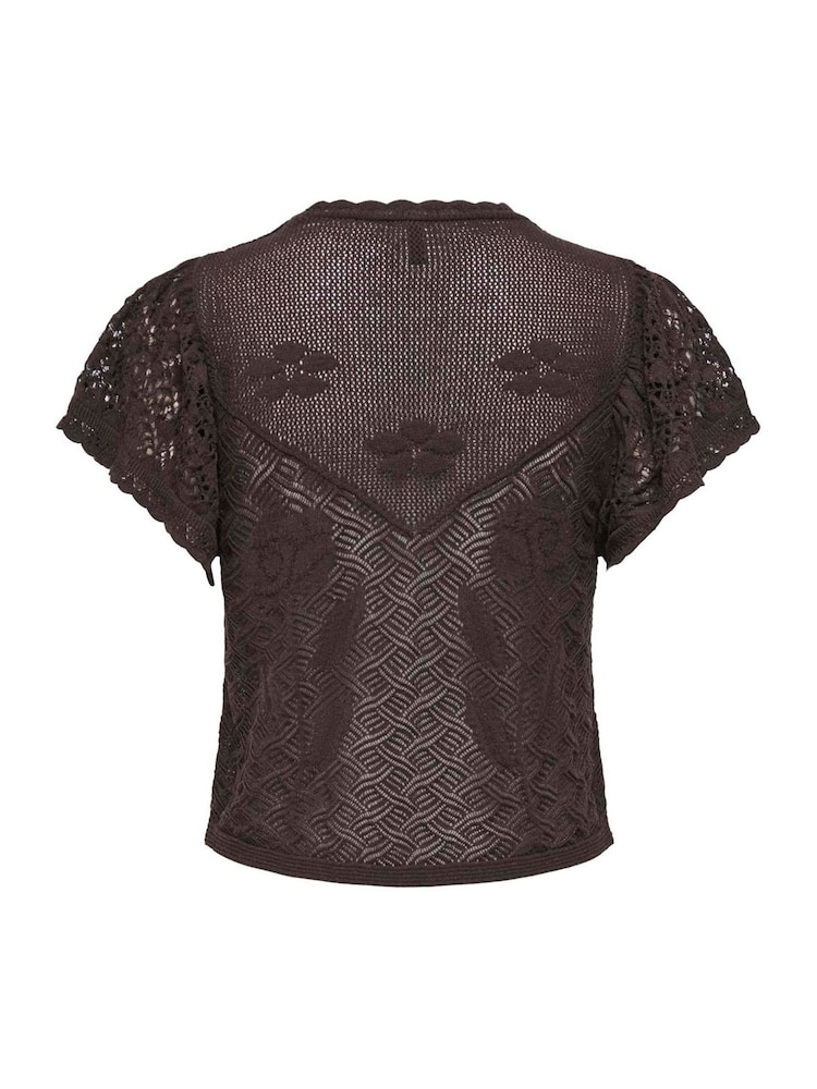 ONLY Brown Short Sleeve Crochet Top - Image 2 of 3 ONLY Brown Short Sleeve Crochet Top - Image 2 of 3