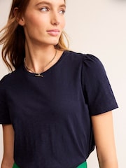 Boden Dark Blue 100% Cotton Puff Sleeve T-Shirt - Image 4 of 5