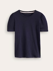 Boden Dark Blue 100% Cotton Puff Sleeve T-Shirt - Image 5 of 5