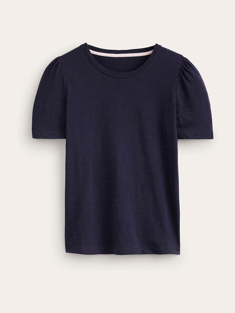 Boden Dark Blue 100% Cotton Puff Sleeve T-Shirt - Image 5 of 5
