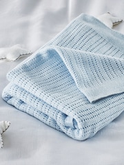 The White Company Blue Cellular Satin 100% Cotton Winter Blanket - Image 1 of 2