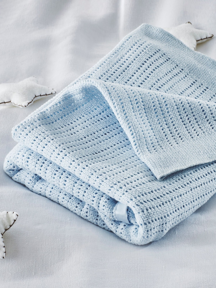 The White Company Blue Cellular Satin 100% Cotton Winter Blanket - Image 1 of 2