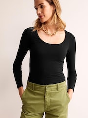 Boden Black Double Layer Scoop Neck Long Sleeve T-Shirt - Image 1 of 5