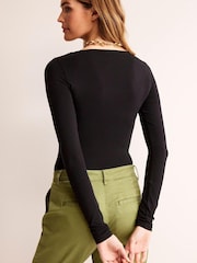 Boden Black Double Layer Scoop Neck Long Sleeve T-Shirt - Image 2 of 5