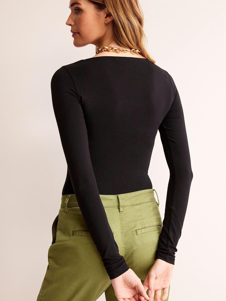 Boden Black Double Layer Scoop Neck Long Sleeve T-Shirt - Image 2 of 5
