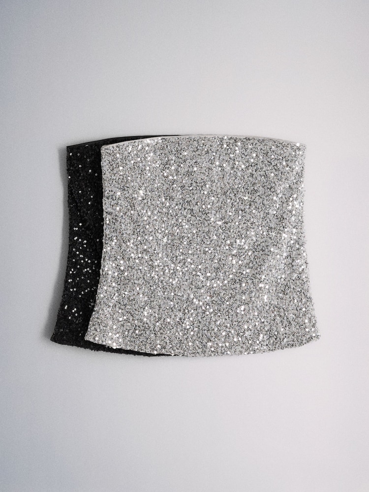 The Set 2 Pack Sequin Bandeau Tops - Image 1 of 5 The Set 2 Pack Sequin Bandeau Tops - Image 1 of 5