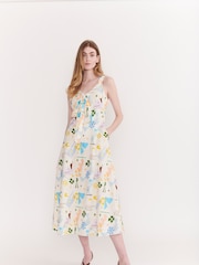 Olivia Rubin Cream Raquel Printed Midi Dress with Bust Tie - Image 1 of 5