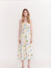 Olivia Rubin Cream Raquel Printed Midi Dress with Bust Tie - Image 4 of 5