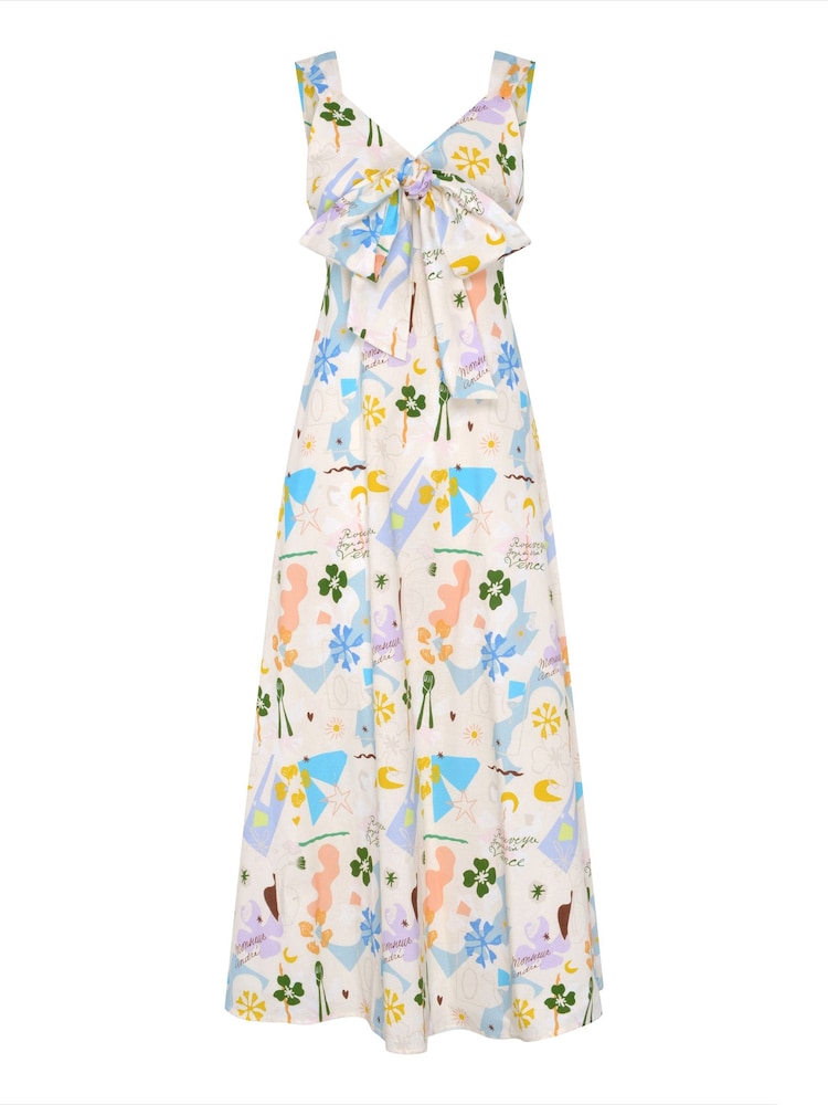 Olivia Rubin Cream Raquel Printed Midi Dress with Bust Tie - Image 5 of 5