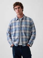 Gap Blue Check Relaxed Straight-Hem Flannel Shirt - Image 1 of 4