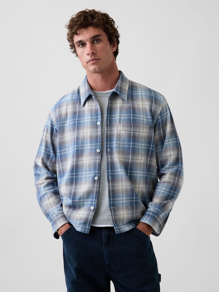 Gap Blue Check Relaxed Straight-Hem Flannel Shirt - Image 1 of 4 Gap Blue Check Relaxed Straight-Hem Flannel Shirt - Image 1 of 4