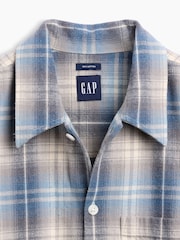 Gap Blue Check Relaxed Straight-Hem Flannel Shirt - Image 4 of 4