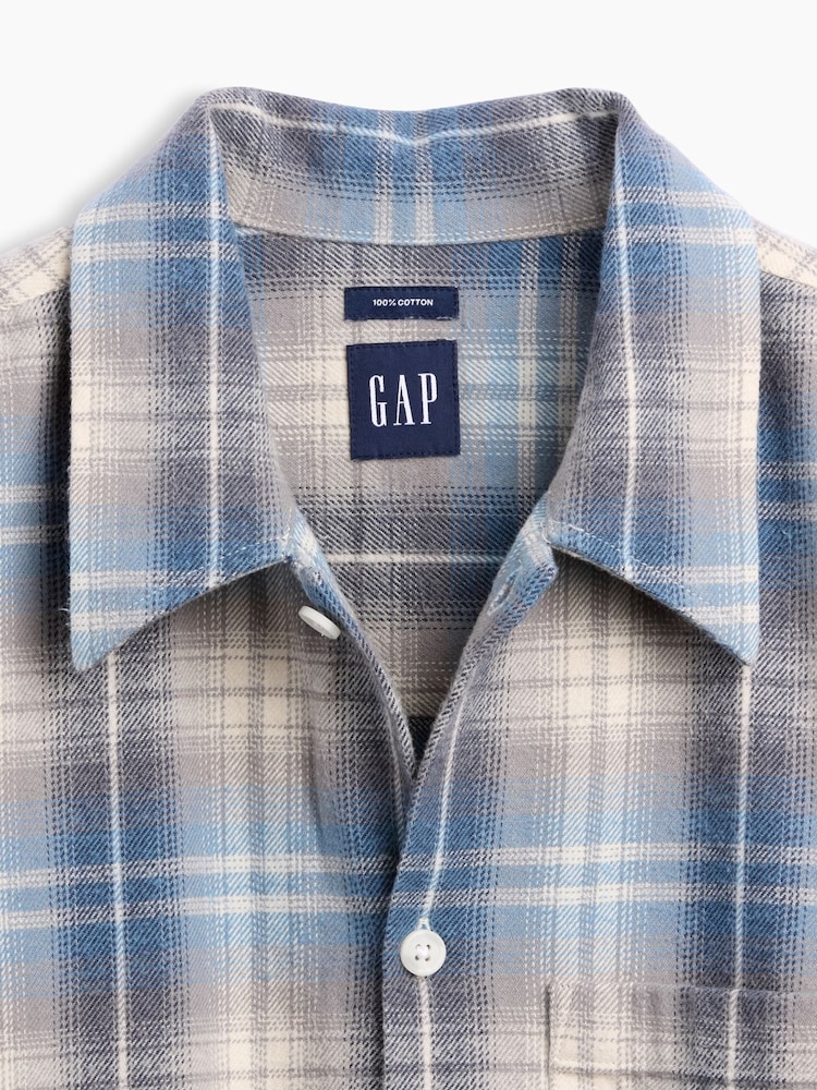 Gap Blue Check Relaxed Straight-Hem Flannel Shirt - Image 4 of 4 Gap Blue Check Relaxed Straight-Hem Flannel Shirt - Image 4 of 4