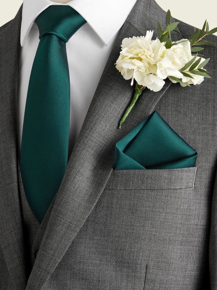 Forest Green - Juego de corbata y pañuelo de bolsillo de seda - Imagen 1 de 7