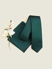 Forest Green - Juego de corbata y pañuelo de bolsillo de seda - Imagen 2 de 7