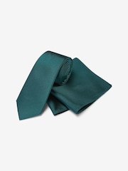 Forest Green - Juego de corbata y pañuelo de bolsillo de seda - Imagen 3 de 7