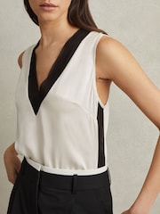 Reiss Ivory/Black Pippa Silk Front Colourblock Vest - Image 1 of 6
