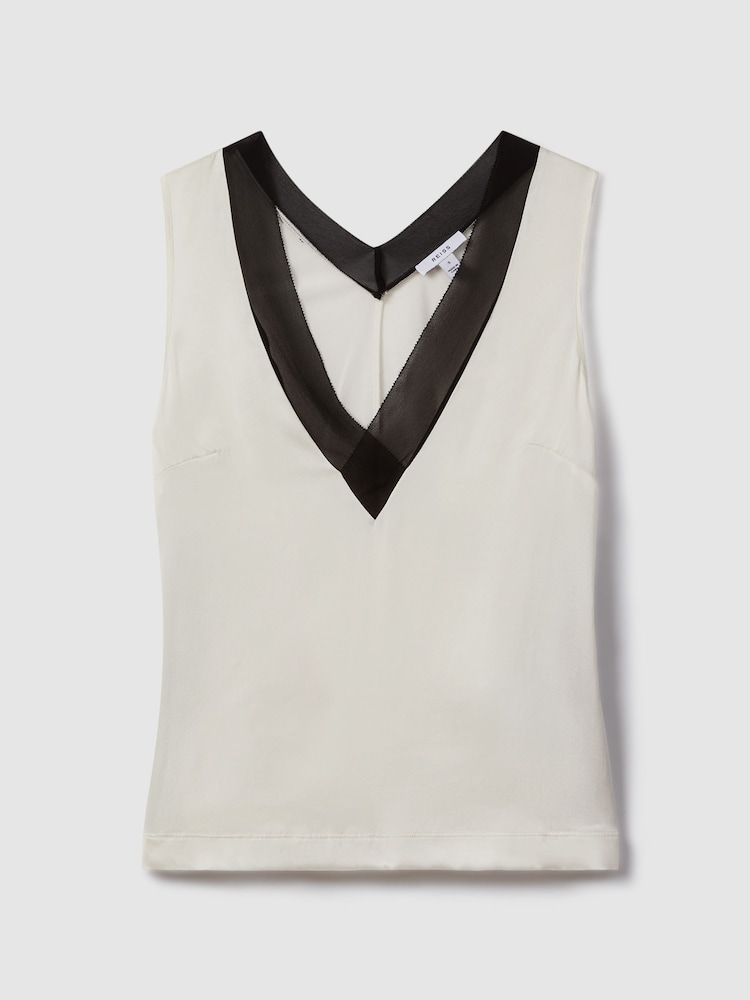 Reiss Ivory/Black Pippa Silk Front Colourblock Vest - Image 2 of 6