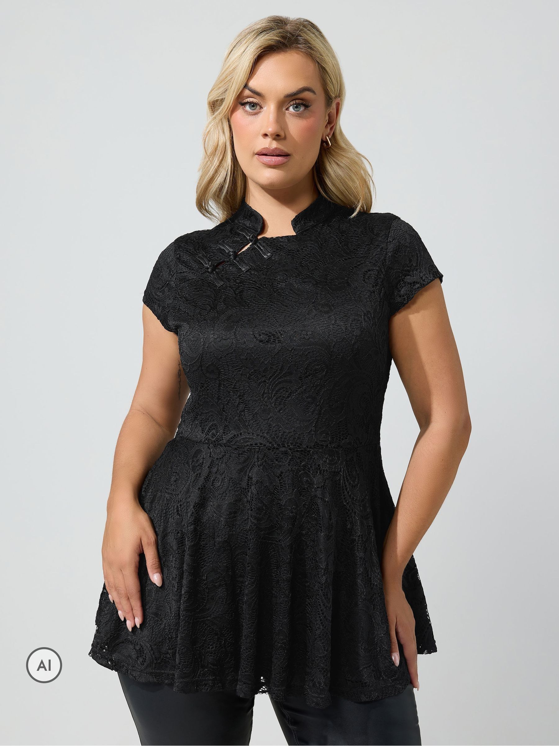 【新品未使用】SHE Tokyo Kate cord lace 黒 36 Buy Yours Curve Black London Lace Mandarin Collar Top from Next USA