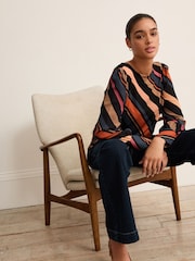 Multi Stripe Long Sleeve Crew Neck Cuff Blouse - Image 2 of 6