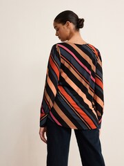 Multi Stripe Long Sleeve Crew Neck Cuff Blouse - Image 3 of 6