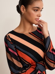 Multi Stripe Long Sleeve Crew Neck Cuff Blouse - Image 4 of 6