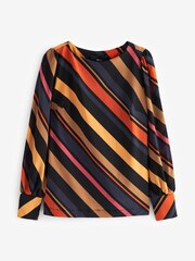 Multi Stripe Long Sleeve Crew Neck Cuff Blouse - Image 5 of 6