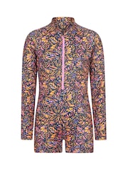 Mountain Warehouse Orange Mira Long Sleeve Kids Rash Shorty Swimsuit - Image 1 of 4