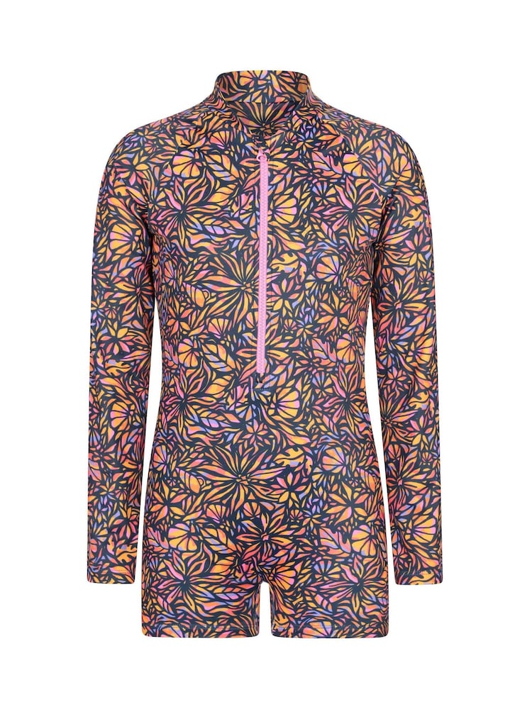 Mountain Warehouse Orange Mira Long Sleeve Kids Rash Shorty Swimsuit - Image 1 of 4