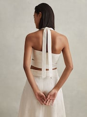 Reiss White Abigail Linen Halter Neck Cropped Top - Image 4 of 6