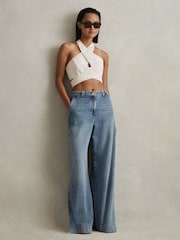 Reiss White Abigail Linen Halter Neck Cropped Top - Image 5 of 6