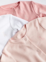 Pink/White 3 Pack 100% Cotton Baby Sleepsuits (0-2yrs) - Image 3 of 4