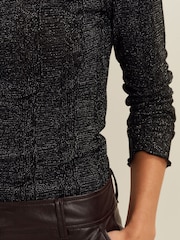 Chocolate Brown Cosy Rib Sparkle High Neck Long Sleeve Top - Image 4 of 6