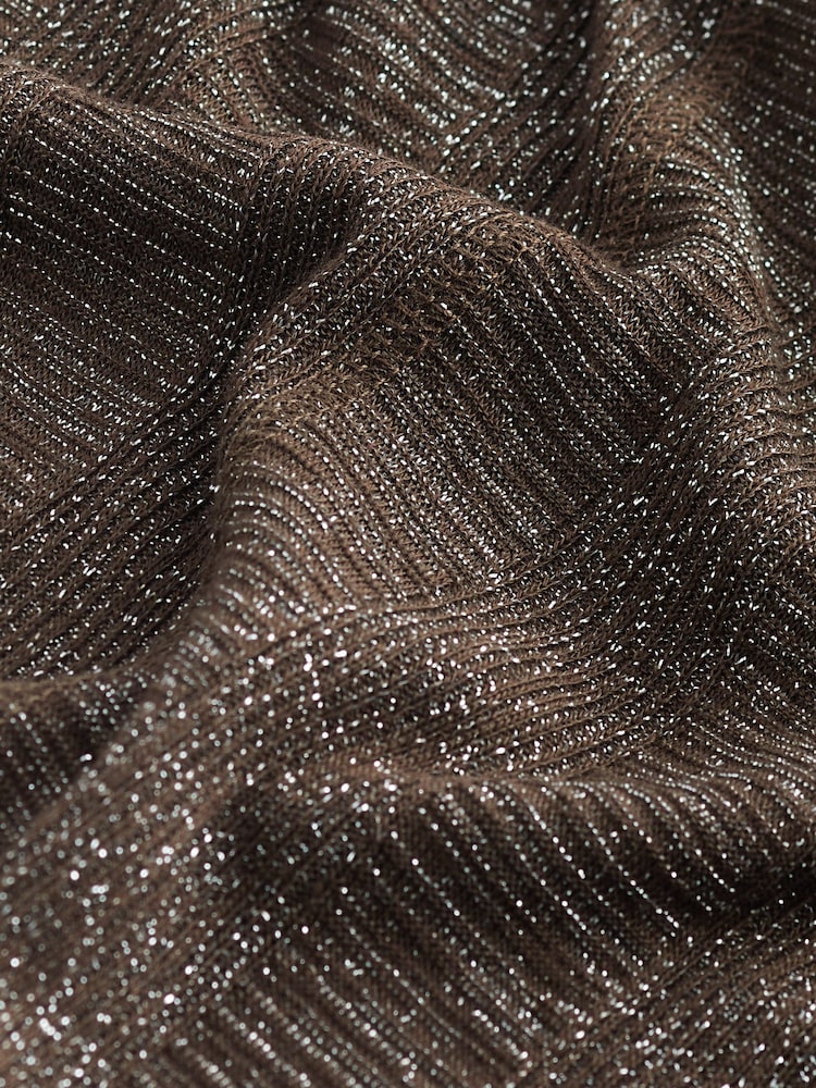 Chocolate Brown Cosy Rib Sparkle High Neck Long Sleeve Top - Image 6 of 6 Chocolate Brown Cosy Rib Sparkle High Neck Long Sleeve Top - Image 6 of 6