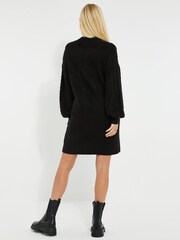 Threadbare Black V-Neck Chunky Cable Knit Jumper Dress - Image 2 of 4